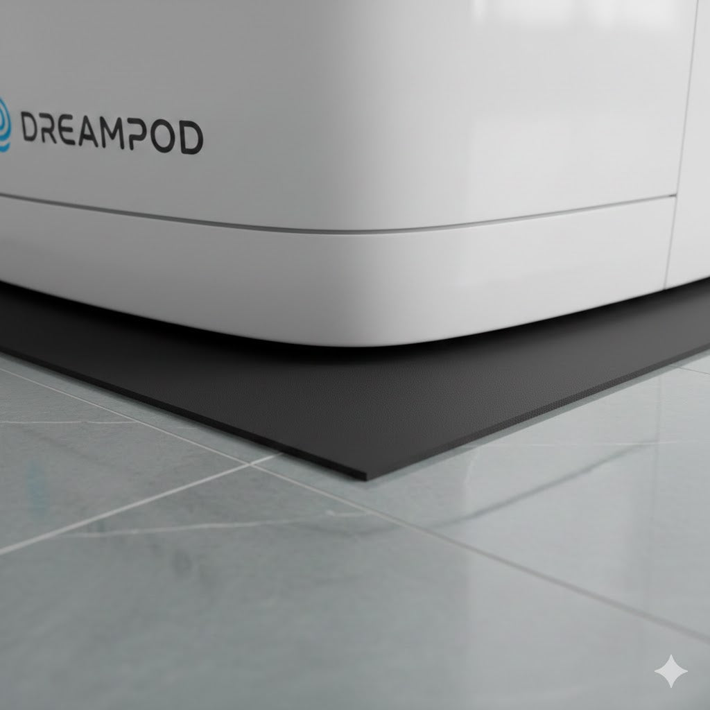 10mm thick silicone anti-vibration mat protecting tiled floor under a Dreampod float tank.
