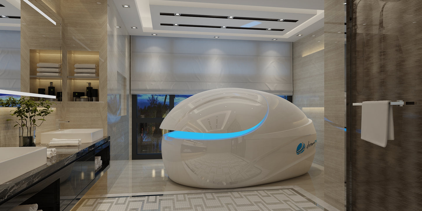 V-Max Float Pod integrated into a modern home spa for private wellness