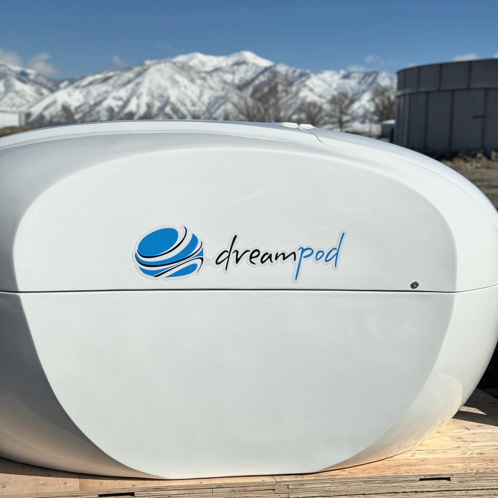 Close-up of the handcrafted, mirror-polished fiberglass exterior of the Home Float Plus.