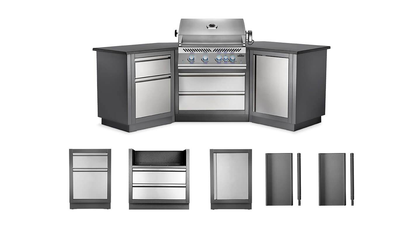 Outdoor kitchen cabinet set with grill on a white background