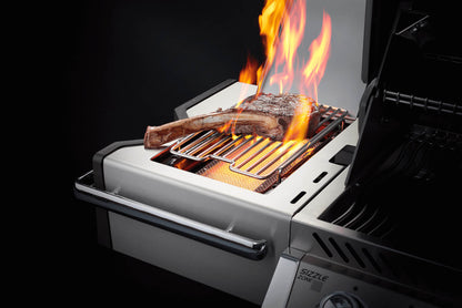 infrared searing burner on luxury outdoor grill in action