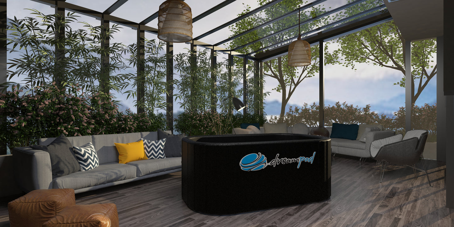 Dreampod Ice Bath Flex inflated showing rigid reinforced walls