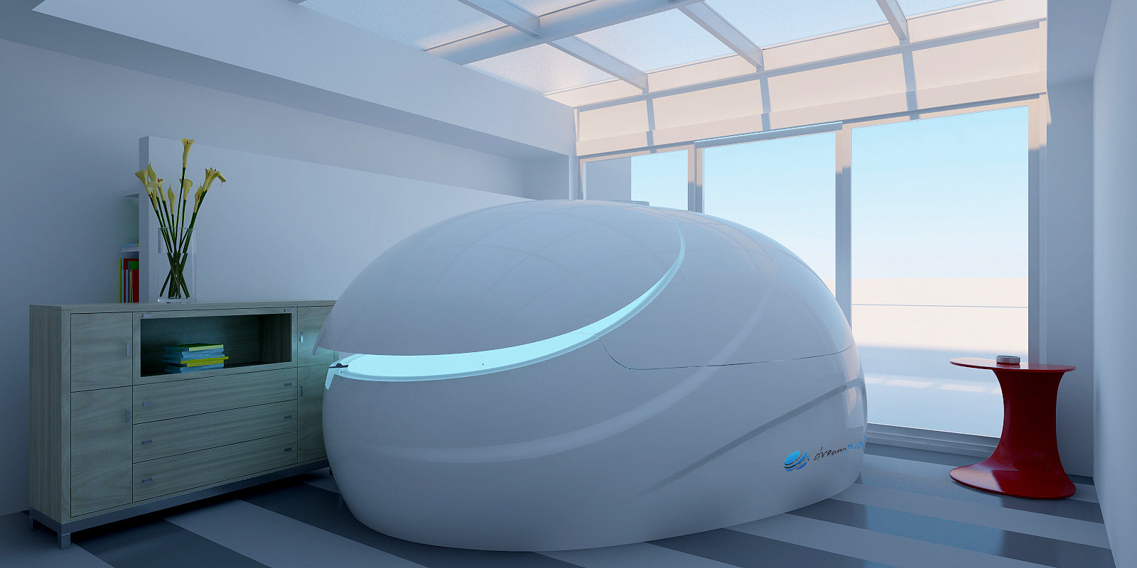 V2 Float Pod integrated into a luxury home spa wellness suite