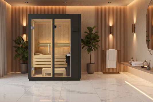 Modern-Graphite-Gray-Indoor-Sauna-Kit-with-Scandinavian-Spruce-Interior