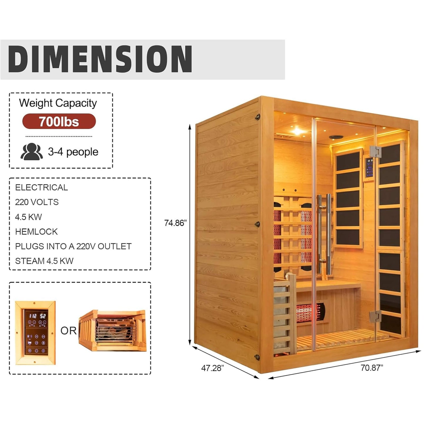 Close-up of high-quality Canadian Hemlock wood grain and adjustable top ventilation on the Rövia Aurora sauna.