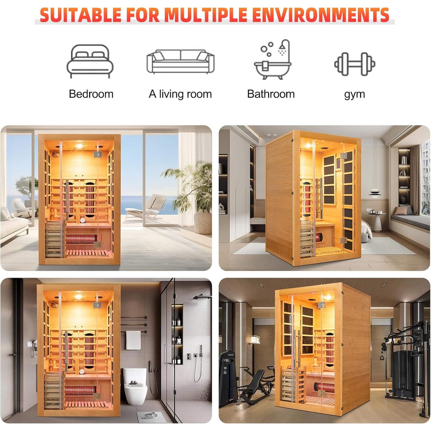 Rövia Aurora 3-Person Indoor Hybrid Sauna Room With Infrared And 4.5KW Steam Heaters (SAK41592)