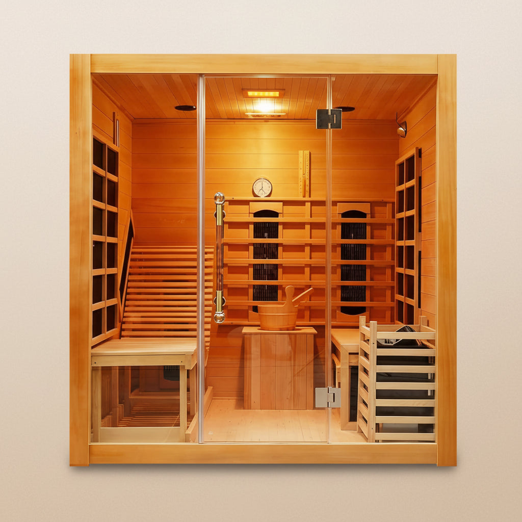 Rovia-Oasis-3-Person-Indoor-Hybrid-Sauna-with-Canadian-Hemlock-Wood