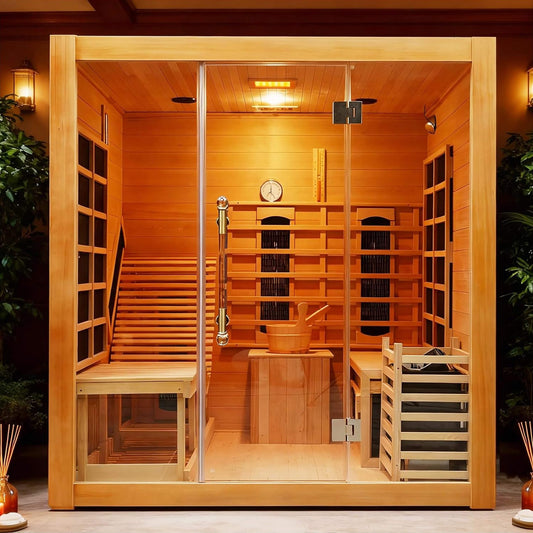 Rovia-Oasis-3-Person-Indoor-Hybrid-Sauna-with-Canadian-Hemlock-Wood