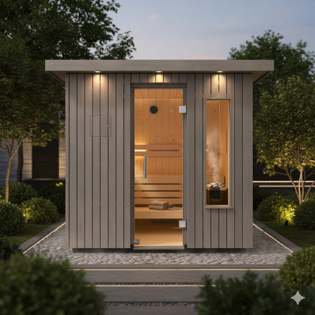 Kohler-C2-Outdoor-Sauna-Weathered-Grey-Spruce-Exterior