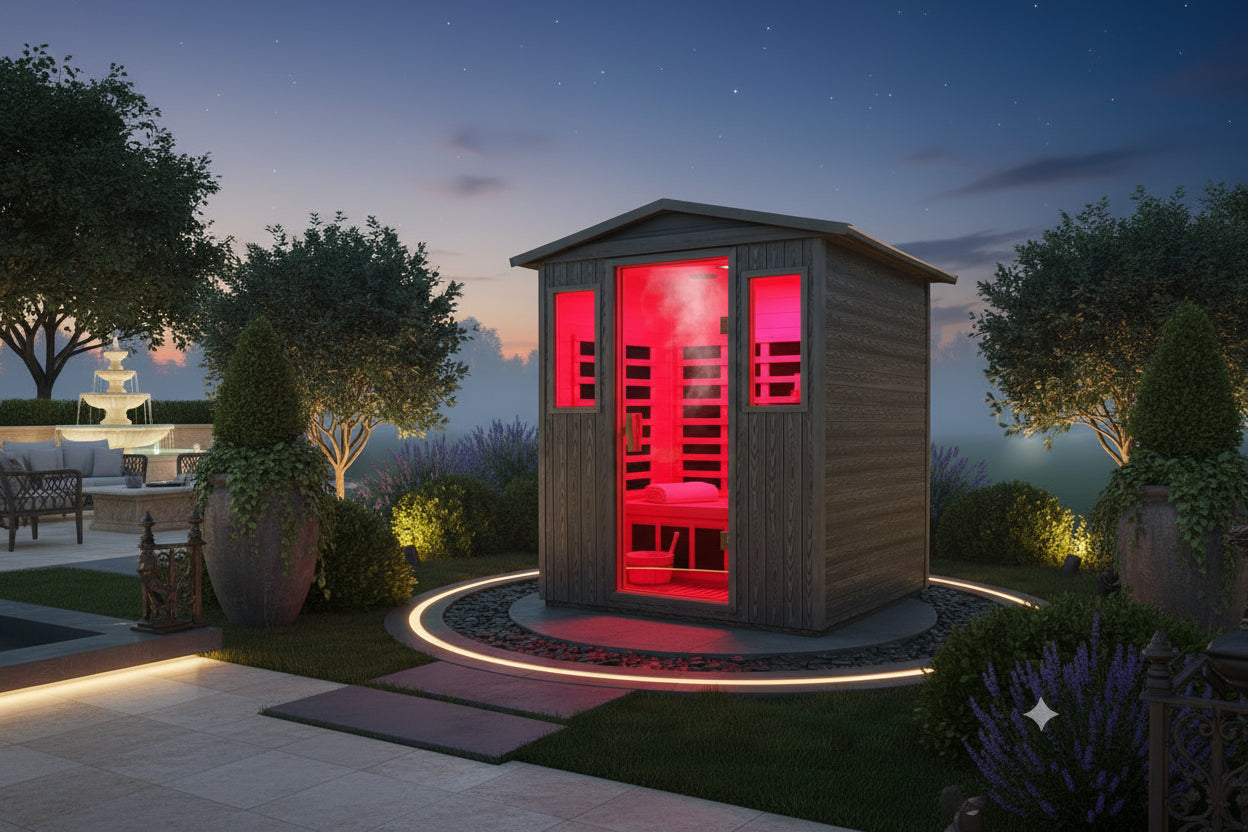 Thermora-3-Person-Outdoor-Infrared-Sauna-Carbonized-Wood-Composite-Exterior