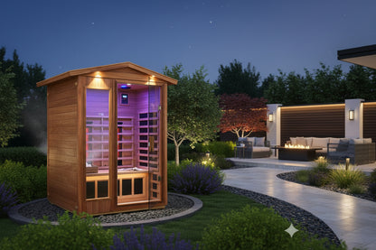 Thermora-2-Person-Outdoor-Infrared-Sauna-West-African-Mahogany-Exterior